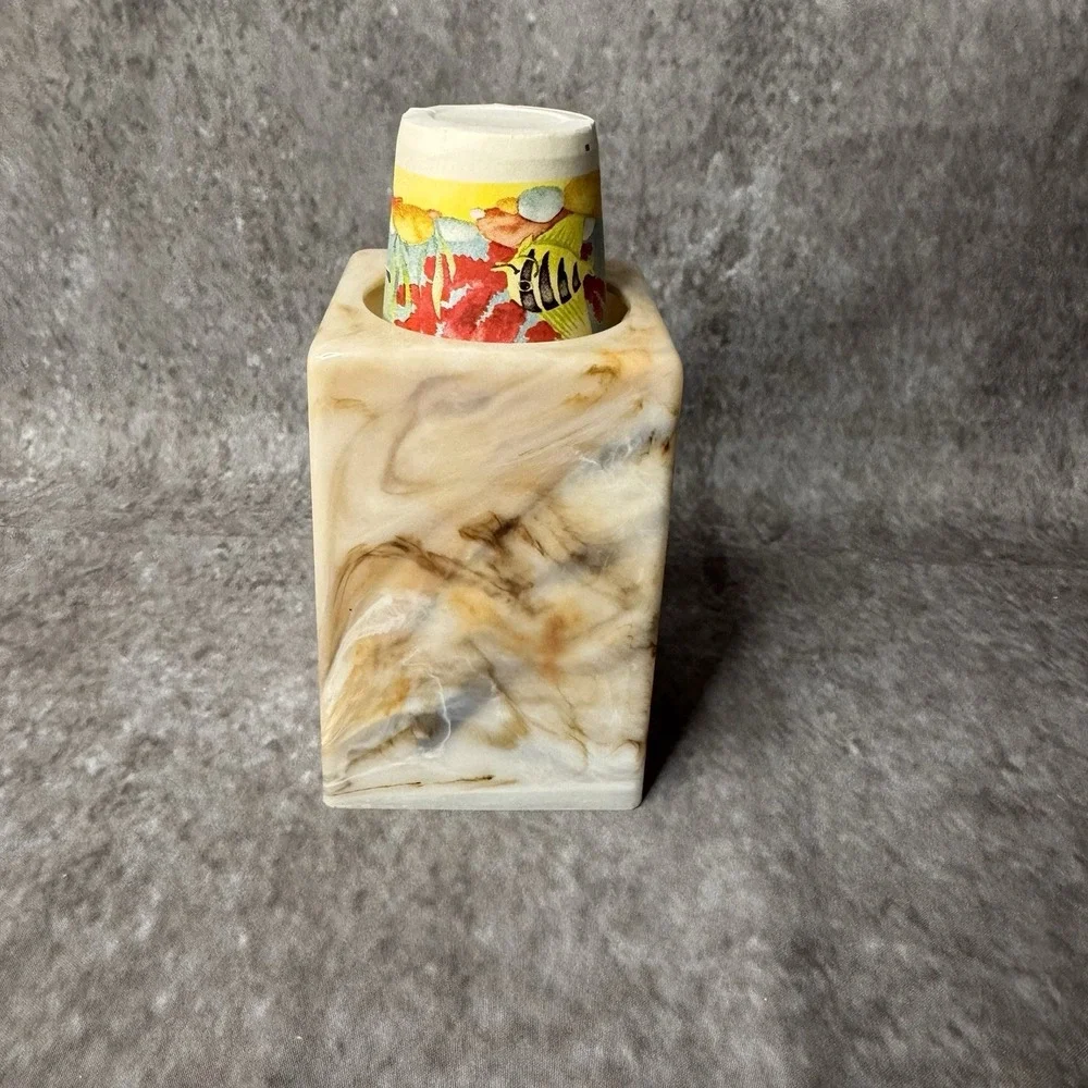 VTG Dixie Cup Bathroom Countertop Pop UP Dispenser Holder Faux Marble Plastic